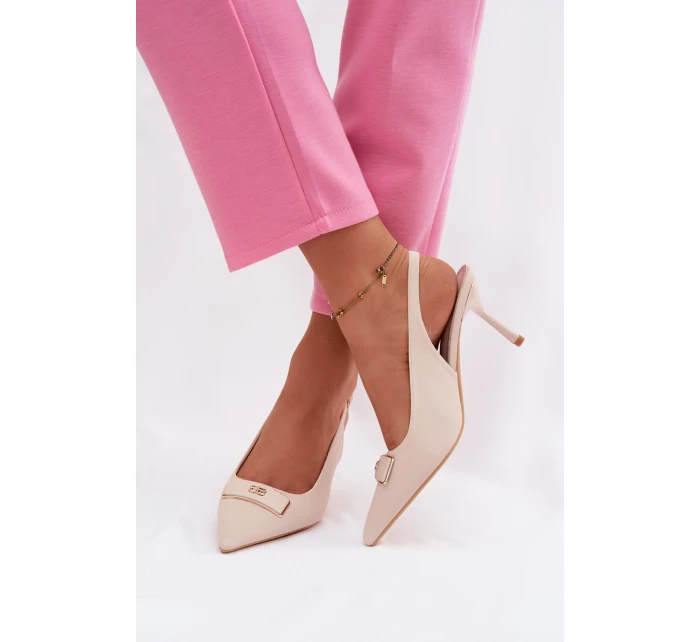 Dámské Sandály na Podpatku S Dekorativním Detalem Světle Béžové model 21937390 - Boto Dámské Sandály na Podpatku S Dekorativním Detalem Světle Béžové model 21937390 - Boto