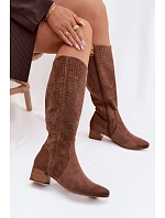 Dámské perforované kozačky na nízkém podpatku Vinceza 58637 světle hnědé