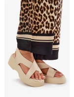 Dámské sandály na platformě a klínu z eko kůže – béžové Tenzorus