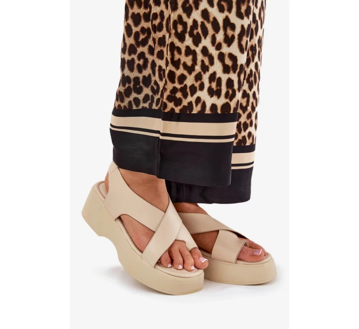 Dámské sandály na platformě a klínu z eko kůže – béžové Tenzorus