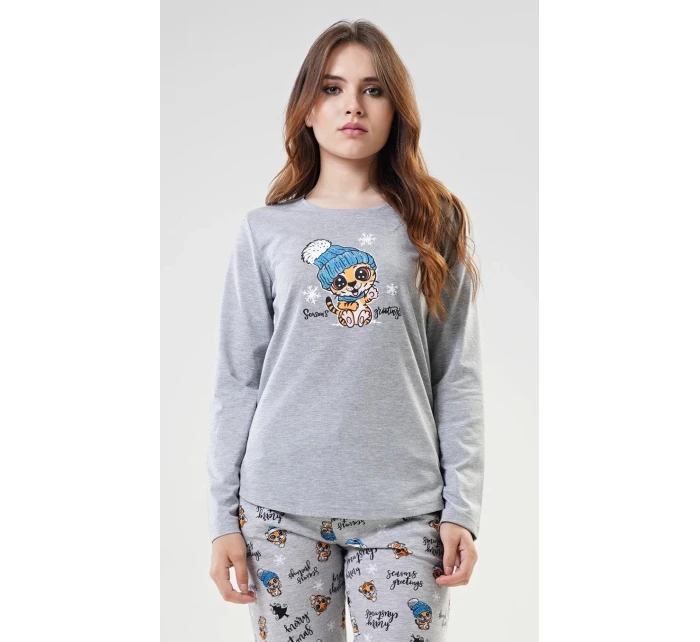 Dámské pyžamo dlouhé Tygřík šedé - Vienetta