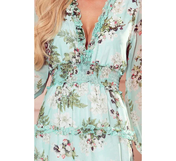 Dámské šifonové šaty s širokou gumou a květinovým vzorem na pozadí model 18423182 - numoco Dámské šifonové šaty s širokou gumou a květinovým vzorem na pozadí model 18423182 - numoco