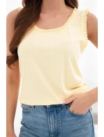 Dámská viskózová halenka s volánkem u výstřihu žlutá Dámská viskózová halenka s volánkem u výstřihu žlutá