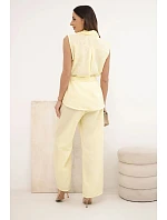 Dámský komplet s vázanou halenkou a širokými kalhotami žlutý