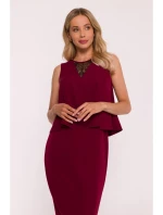 S422 Šaty s krajkovou vsadkou - bordó