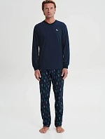Pánské pyžamo s dlouhým rukávem 19661 tmavě modré - Vamp