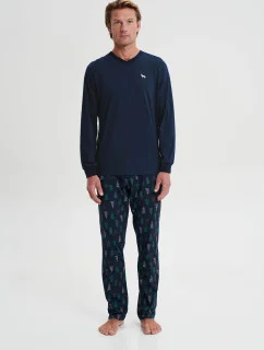 Pánské pyžamo s dlouhým rukávem 19661 tmavě modré - Vamp