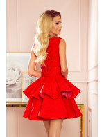 červené dámské šaty s krajkovým výstřihem model 14615442 - numoco