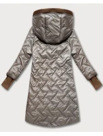 Béžová prošívaná dámská bunda s ozdobnými vsadkami model 21308853 - HONEY WINTER