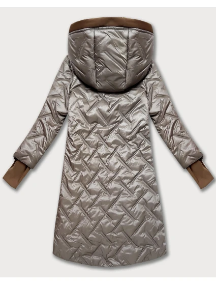 Béžová prošívaná dámská bunda s ozdobnými vsadkami model 21308853 - HONEY WINTER