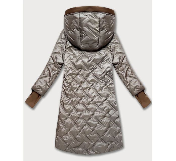 Béžová prošívaná dámská bunda s ozdobnými vsadkami model 21308853 - HONEY WINTER