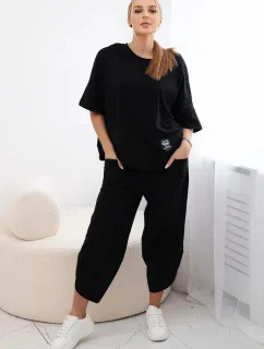 Bavlněný komplet halenka + kalhoty černý