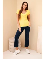 Dámská bavlněná blůza s dlouhým rukávem a lodičkovým výstřihem musztardová