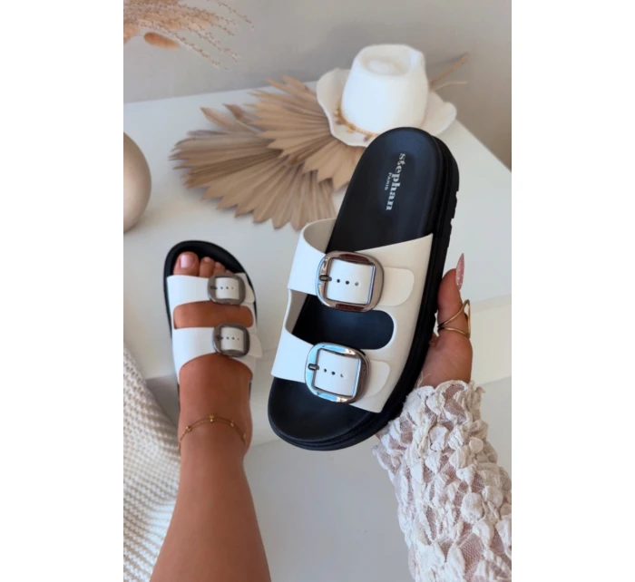 Dámské pantofle s klipsy na platformě bílé Elamas