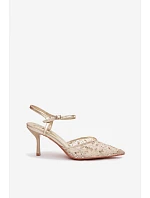 Pánské síťované dámské sandály na jehlovém podpatku se zdobením Zlato model 22103194 - Boto
