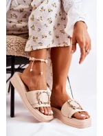 Dámské módní kožené pantofle Béžová Adaline Dámské módní kožené pantofle Béžová Adaline