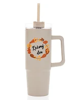 KRÁSNÝ DEN (PODZIM) - béžový cestovní termohrnek s průhledným víčkem 900 ml