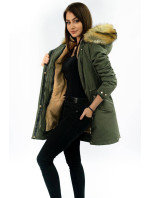 Teplá dámská zimní bunda parka v khaki barvě s odepínací podšívkou (W164)