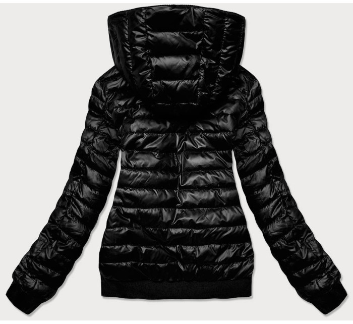 Oboustranná černá dámská bunda typu "beránek" (H-989-01)