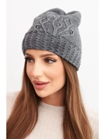 Dámská zimní čepice s vlnou zdobená flitry a pletením K473 grafitová
