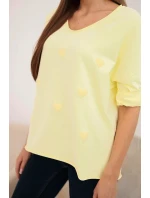 Dámská bavlněná blůza s dlouhým rukávem a srdíčky žlutý