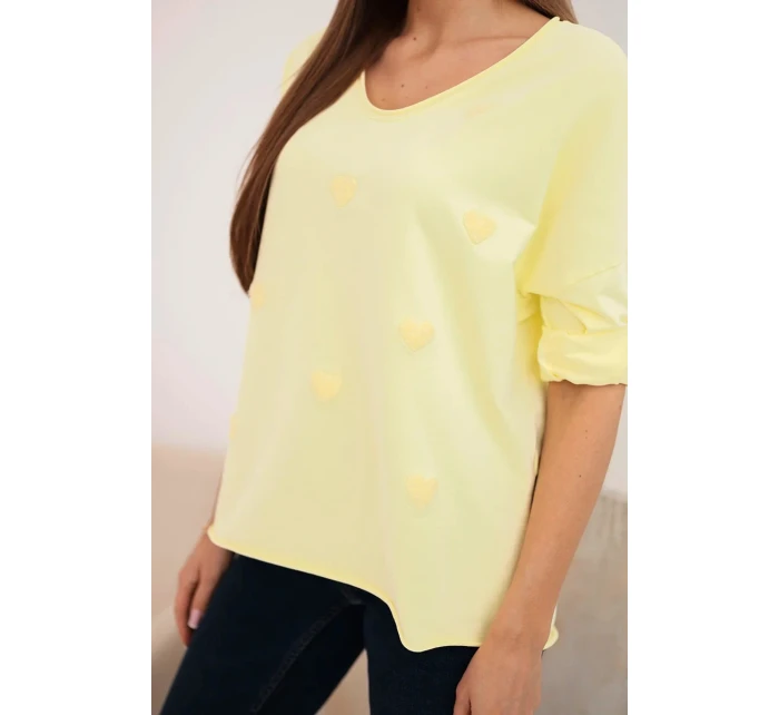 Dámská bavlněná blůza s dlouhým rukávem a srdíčky žlutý