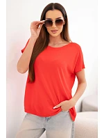 Dámská viskózová oversize halenka s krátkým rukávem a kulatým výstřihem červená