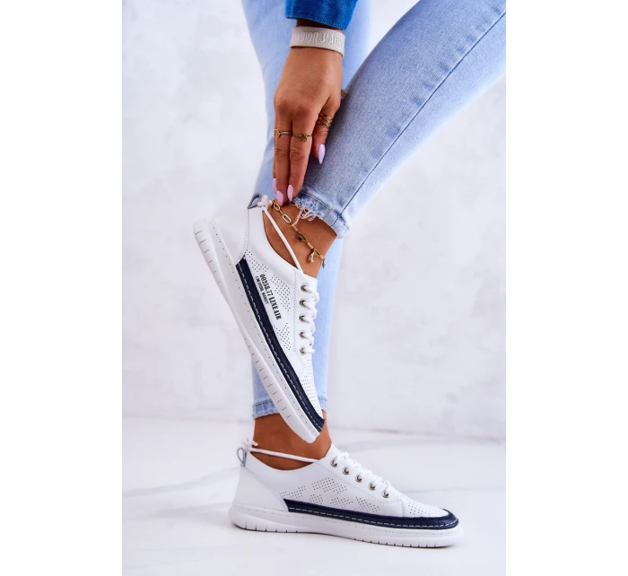 Dámské kožené tenisky v bílé a tmavě modré barvě model 21579583 - EVENTO