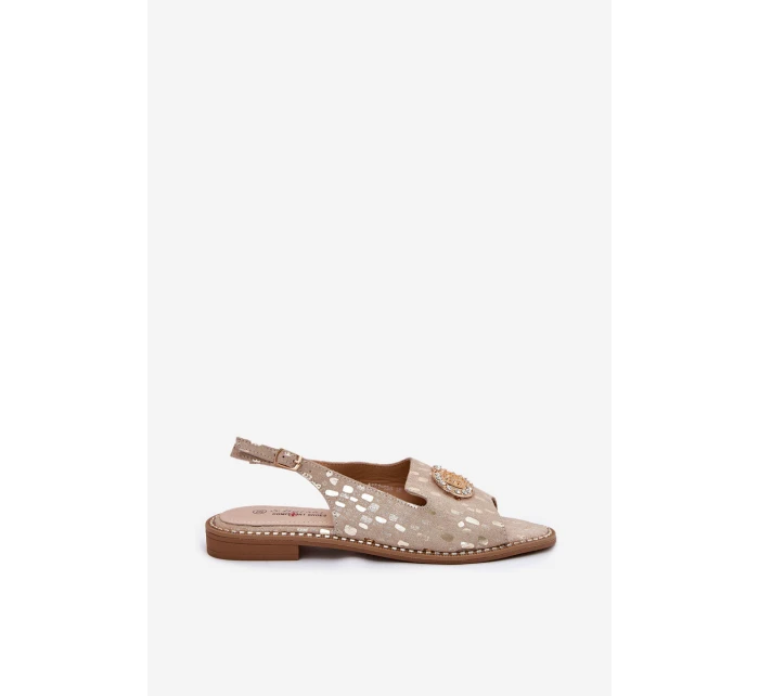 Kožené Sandály S Dekorací Na Plochém Podpatku S.Barski KV51-096 Zlaté