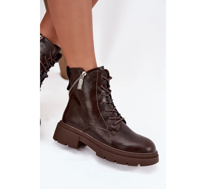 Kožené dámské pracovní kozačky s vyhříváním Big Star SS274453 hnědé