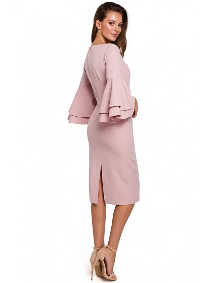 Plášťové šaty s rukávy  růžové model 18002413 - Makover