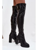 Dámské nadkolenní kozačky Tahlina na sloupku z eko‑kůže – černé Dámské nadkolenní kozačky Tahlina na sloupku z eko‑kůže – černé