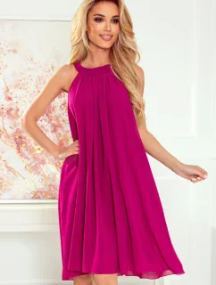 Dámské šifonové šaty ve fuchsiové barvě se zavazováním model 22148368 - numoco