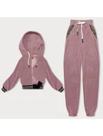 Růžový teplákový žebrovaný komplet s ozdobnými stahovacími lemy model 18901890 - LHD