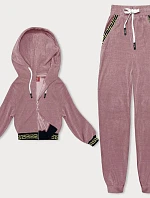 Pruhovaná tepláková souprava s ozdobným žebrováním růžová (AMG-345A)