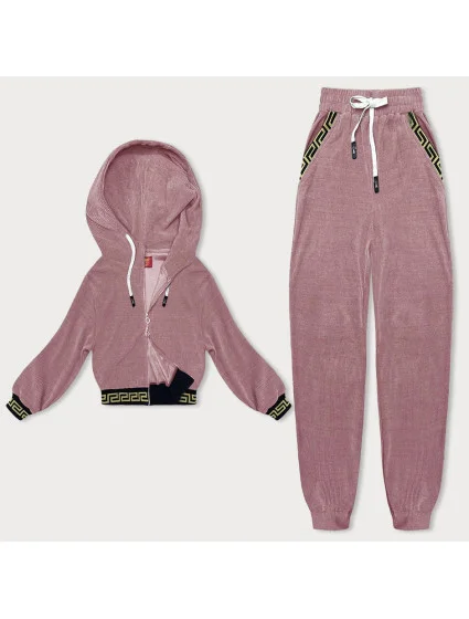 Růžový teplákový žebrovaný komplet s ozdobnými stahovacími lemy model 18901890 - LHD