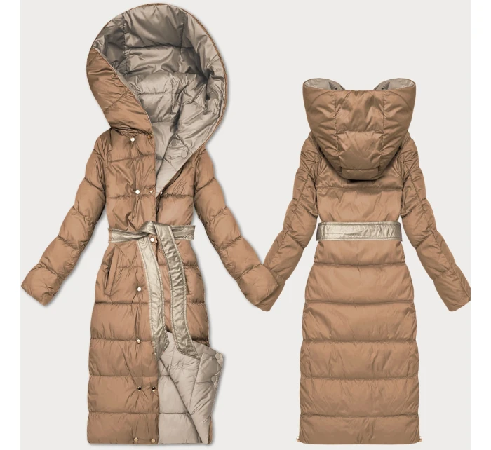 hnědá oboustranná zimní bunda s páskem model 21750869 - MINORITY