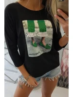 3D grafická halenka se zirkony černá