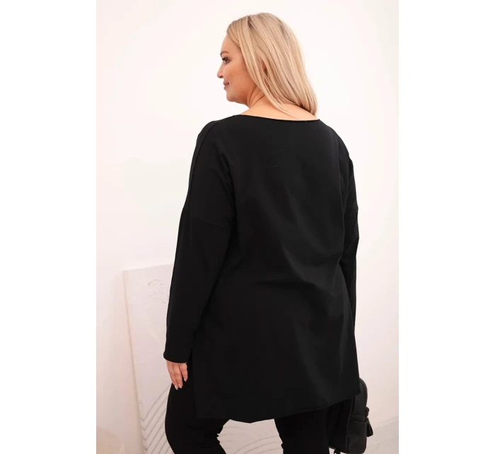 Dámská blůza Plus Size asymetrická s dlouhým rukávem černá