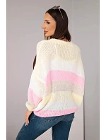 Dámský pruhovaný svetr model 22293732 na knoflíky žlutý - K-Fashion