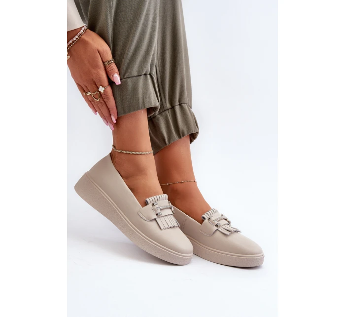 Lehké Dámské Mokasíny Kožené Na Platformě Beige model 21655865 - S.Barski