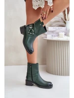 model 21677120 Kožené Boty Na Nízkém Podpatku Zateplené Tmavě Zelené - Zazoo model 21677120 Kožené Boty Na Nízkém Podpatku Zateplené Tmavě Zelené - Zazoo