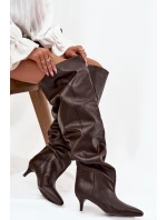 dámské kozačky na podpatku čokoládové model 21713432 - Boto dámské kozačky na podpatku čokoládové model 21713432 - Boto