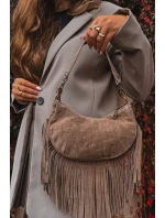 Kožená semišová kabelka s třásněmi tmavě béžová model 21718651 - Boto