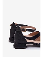 Dětské lesklé sandály na nízkém podpatku Černé Nelly