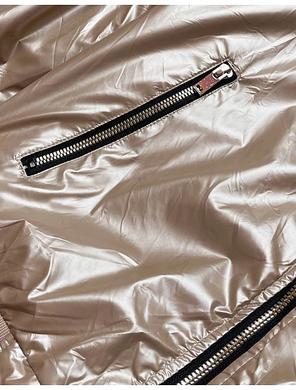 Krátká béžová dámská bunda s kapucí model 17789236 - S'WEST