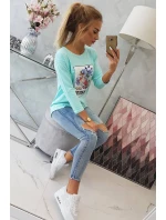 Halenka s 3D grafikou hodinek v mátové barvě Halenka s 3D grafikou hodinek v mátové barvě