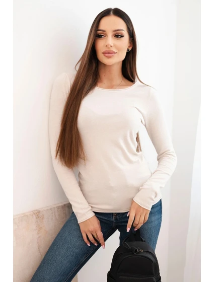 Dámský viskózový svetr s kulatým výstřihem a model 21412200 střihem béžový - K-Fashion