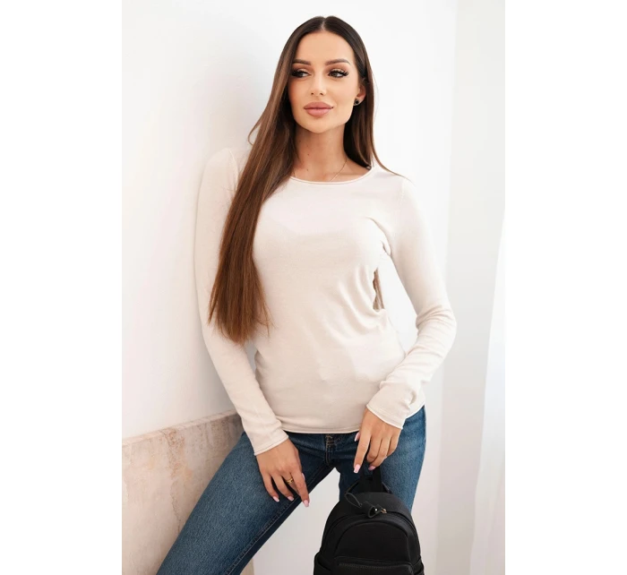 Dámský viskózový svetr s kulatým výstřihem a model 21412200 střihem béžový - K-Fashion Dámský viskózový svetr s kulatým výstřihem a model 21412200 střihem béžový - K-Fashion