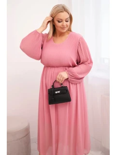 Dámská plisovaná sukně Plus Size z viskózy a s dlouhým rukávem tmavě růžová